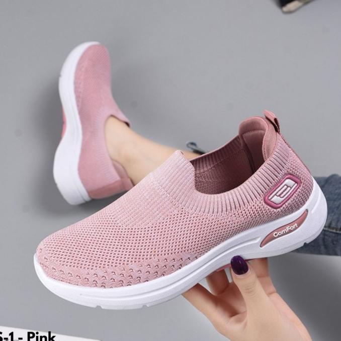 SEPATU SNEAKERS WANITA TANPA TALI KETS IMPORT SOLE ANTI LICIN LARI S-1