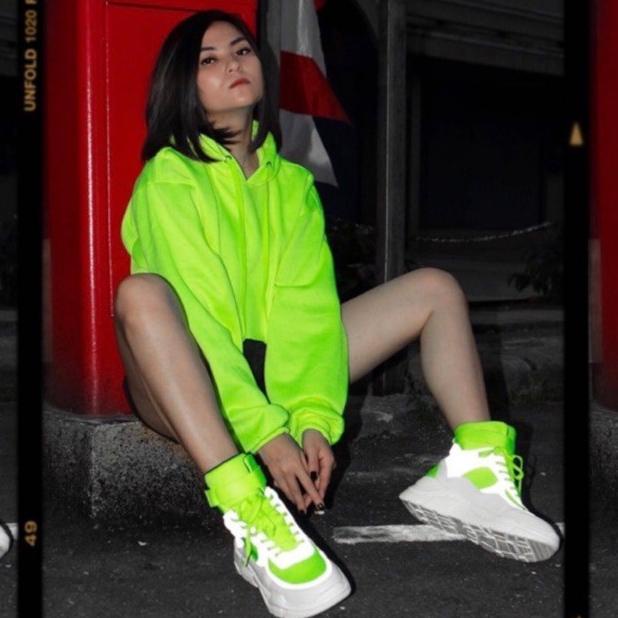 Sweaterpolos Jaket Hoodie Jumper Hijau Neon/Hijau Stabilo Wanita M -