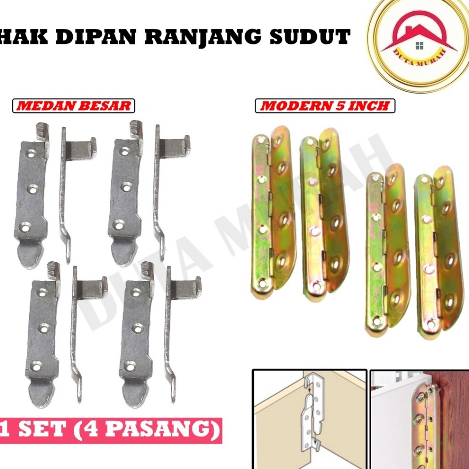 ★★ IlC Hak Dipan Kait Ranjang Sudut 1 set (4pasang)  9cm /  Hak Dipan Cantol Bracket Engsel Medan Be