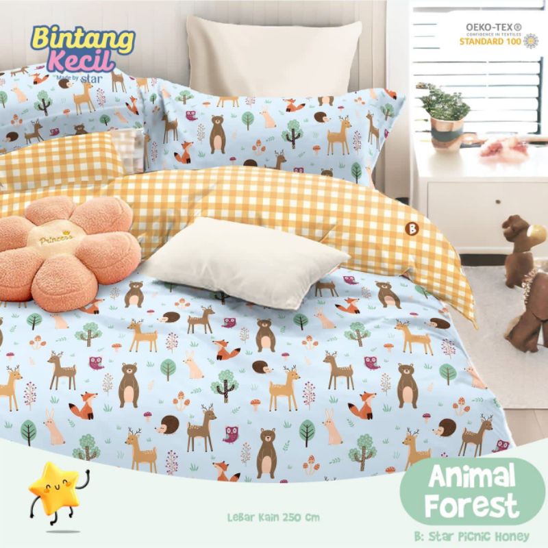 Katun Lokal Original Grade 1 kain Sprei meteran bahan Star Deluxe motif Animal Forest Blue