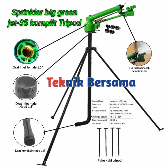 Sprinkler Big Gun Green Jet 35 Komplit Tiang Sprinkler Berkualitas