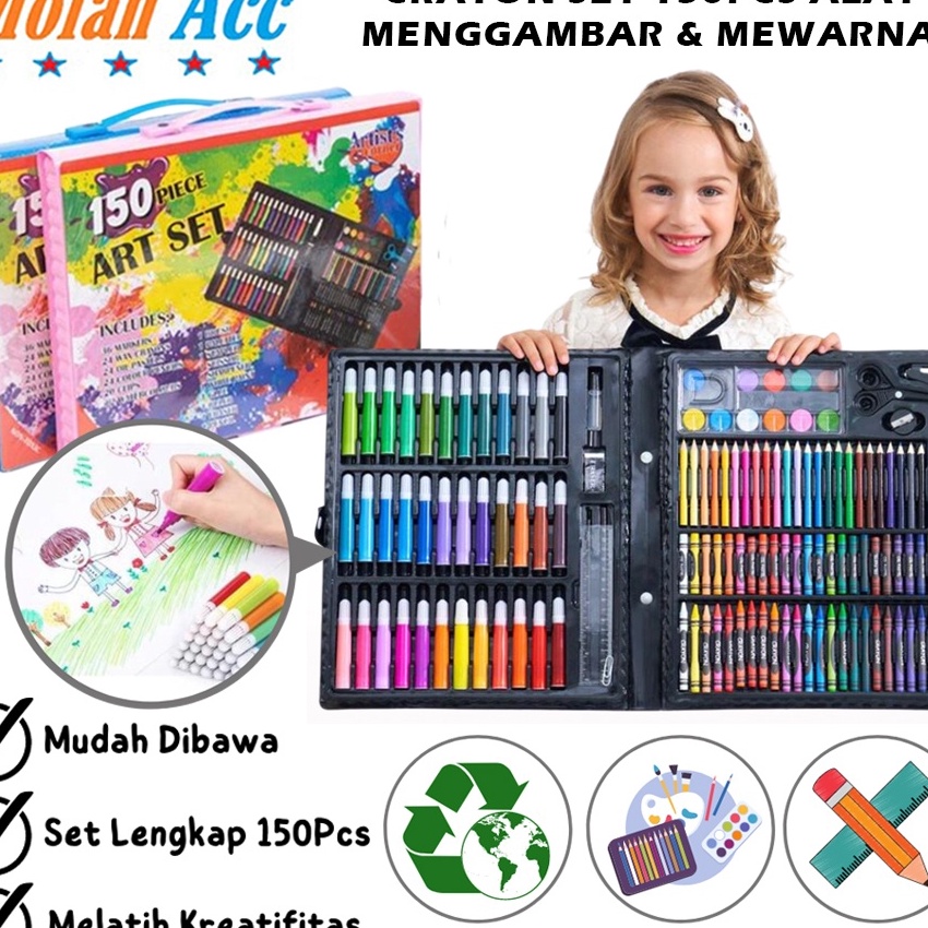 

[✯K-☆Q2) Crayon Set 150pcs / Alat Menggambar Mewarnai Dan Melukis Isi 150 pcs Untuk Anak-Anak / Kit Art Supplies Painting Set For Children / Krayon Hadiah Kado Ulang Tahun Birthday Gift Water Colors Pensil Warna Pencil Colours Coloring Set Gambar Luki