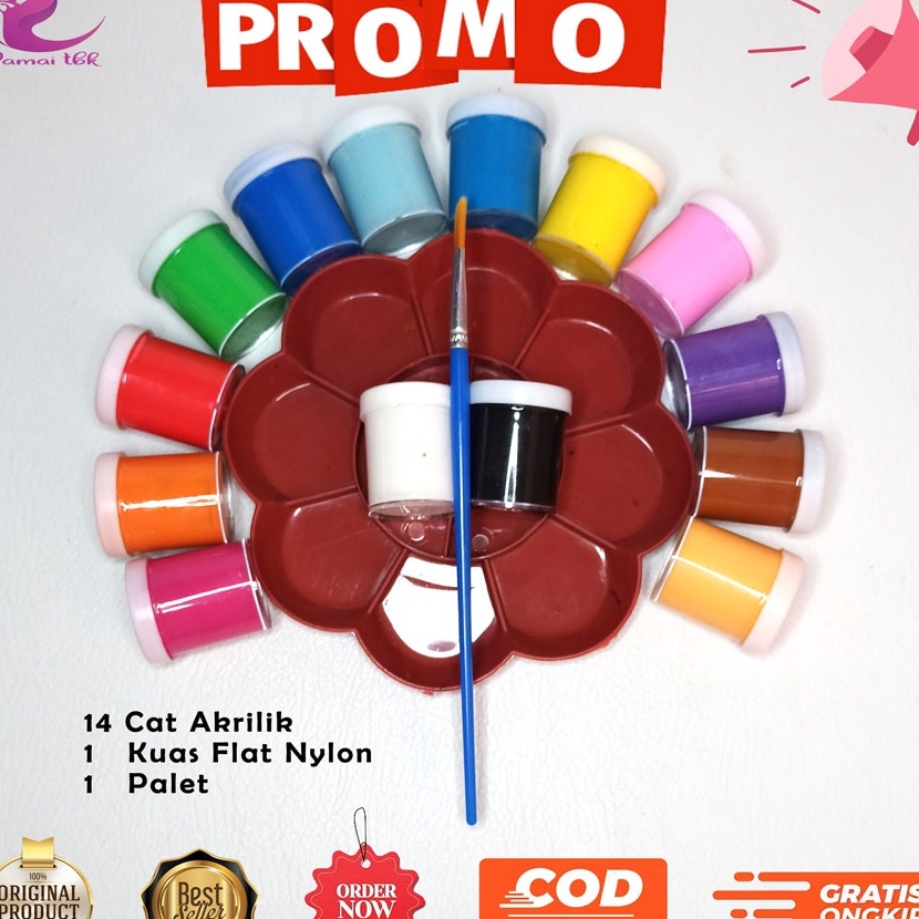 

[W-☑8㊖P> Paket Lengkap Cat Lukis dengan kuas dan palet 14 warna R14 /banyak dimiinati..