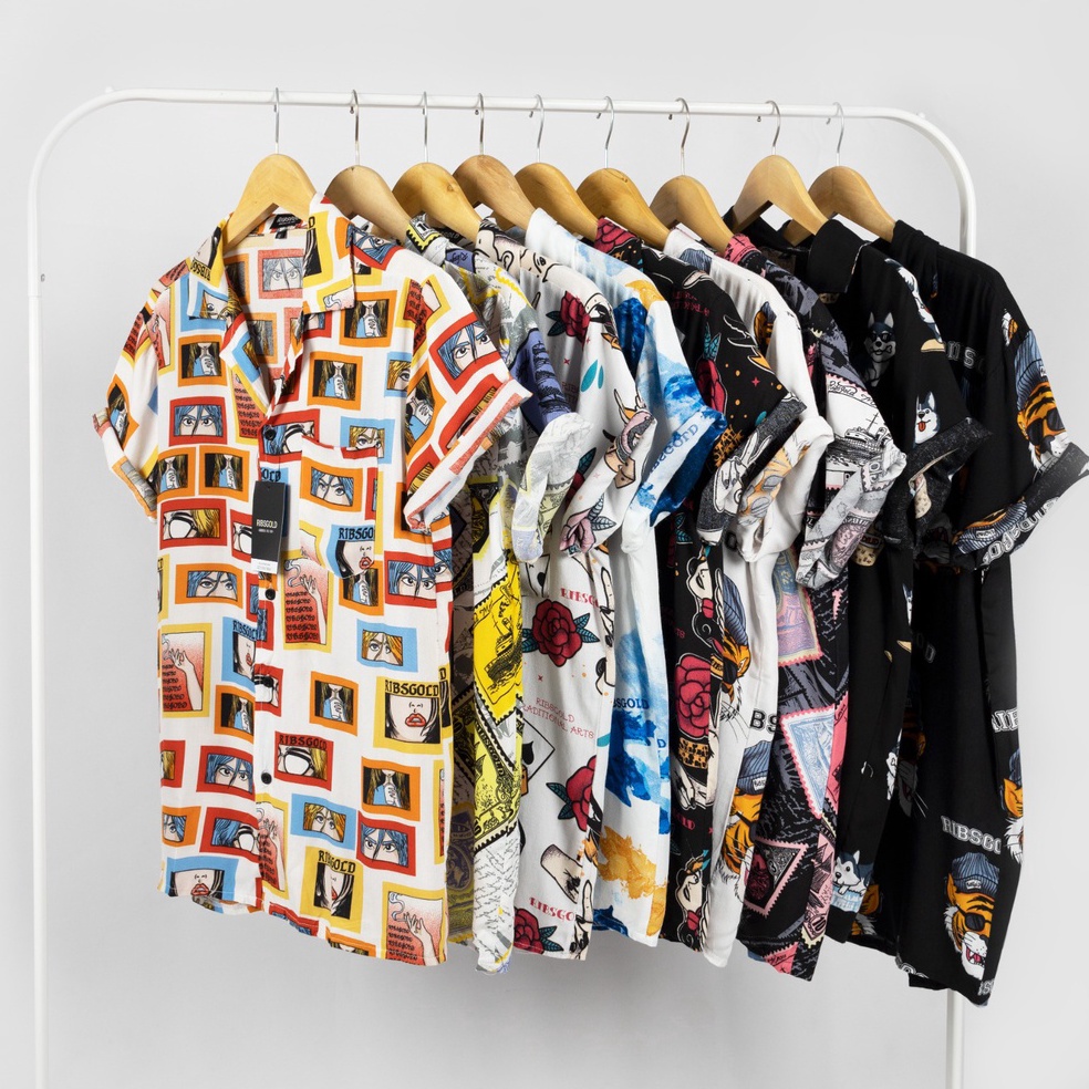 MURAH Ribsgold Kemeja Pattern Pria Lengan Pendek