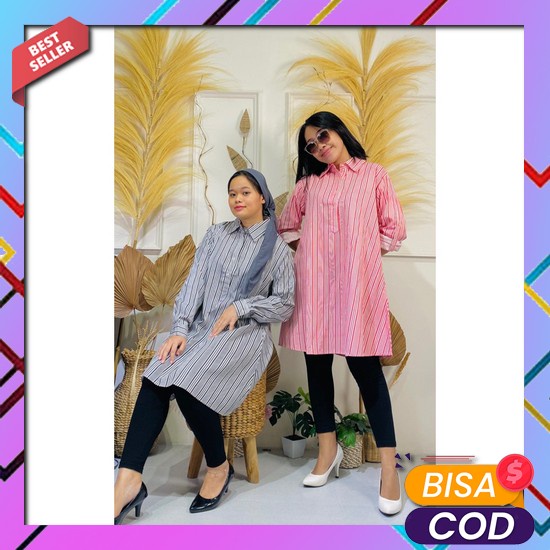 Tunik Wanita Lengan Panjang Kmj Salur Tunik Wanita Terbaru 2023 Tinik Wanita Import Remaja Kemeja Sa