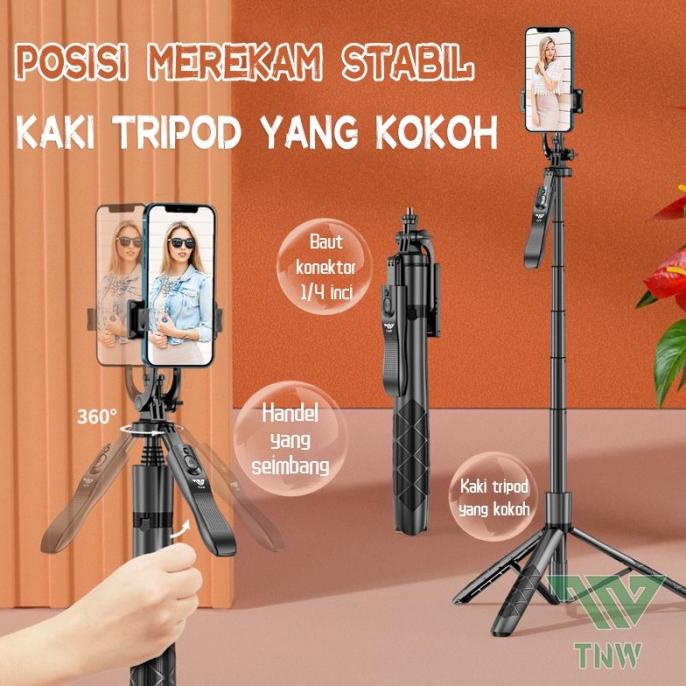 TNW Tongsis Tripod Bluetooth Selfie Stick Tripod HP Kamera 1/4 Adaptor
