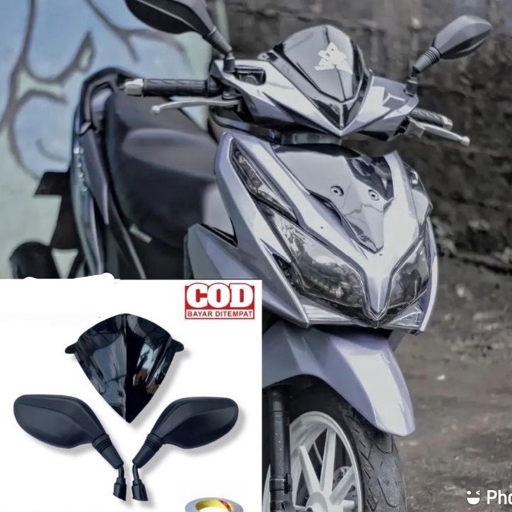 Diskon Paket visor bahan akrilik variasi vario 125 techno old plus kaca spion click motor polos pnp 
