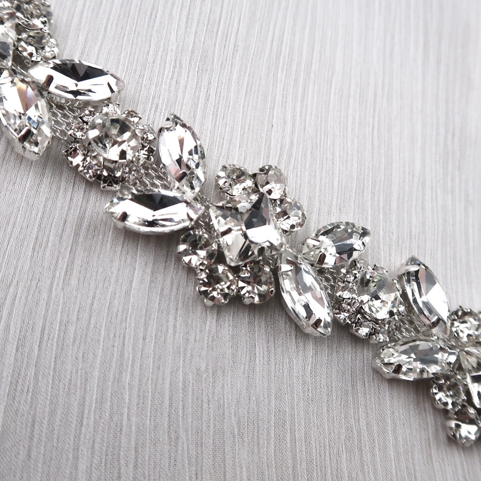 STOK TERBARU Payet Rangkai Kristal Swarovski Cantik Import Besar Jahit Tempel Aplikasi Bridal | Fanc