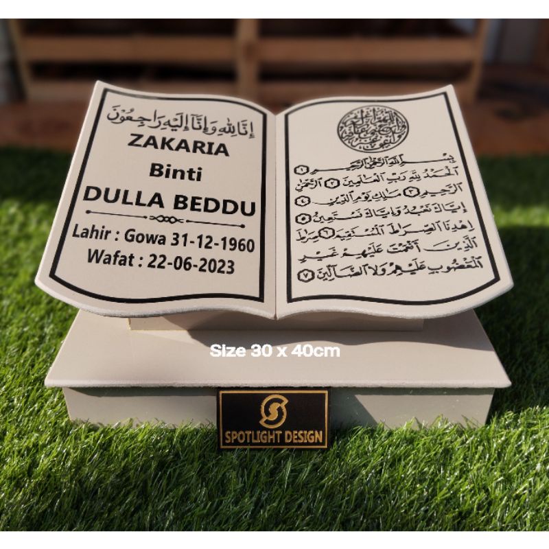 Batu Nisan Makam Granit Plus Dudukan Ukuran Besar 30x40cm Putih Cream Berkualitas