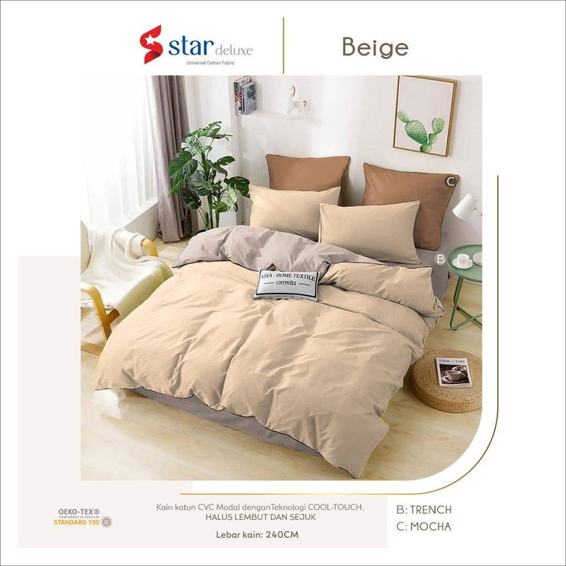 Sprei Set Premium Katun STAR Motif Polos Beige