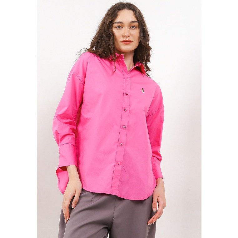 Kemeja Hush Puppies Original Wanita Baju Kancing depan Pesta Ori Terbaik Petunia Oversized Shirt Per