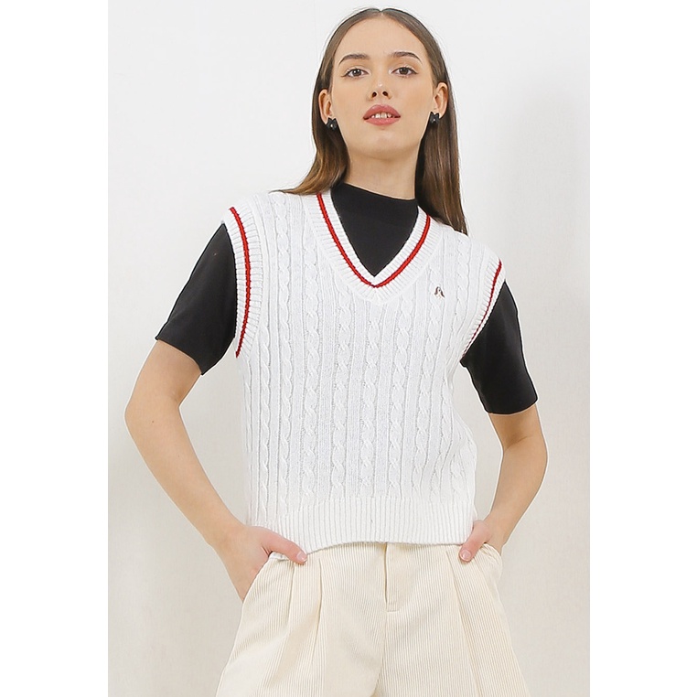 Jaket Hush Puppies Original Wanita Parka Kerah V Pesta Branded Casual Harper Knitted Vest Perempuan 