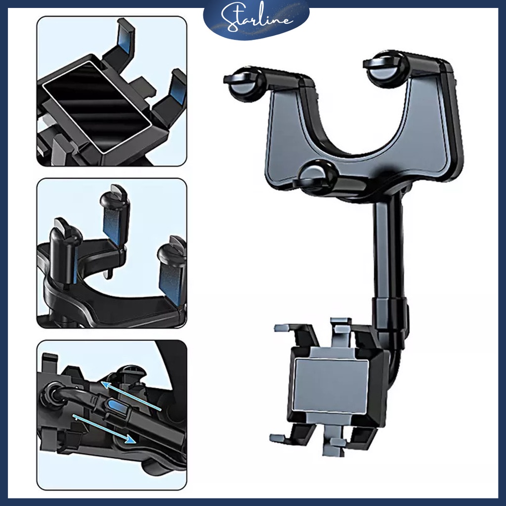 Holder Mobil Spion Jepit Fleksibel 360 Car Phone Holder Rearview