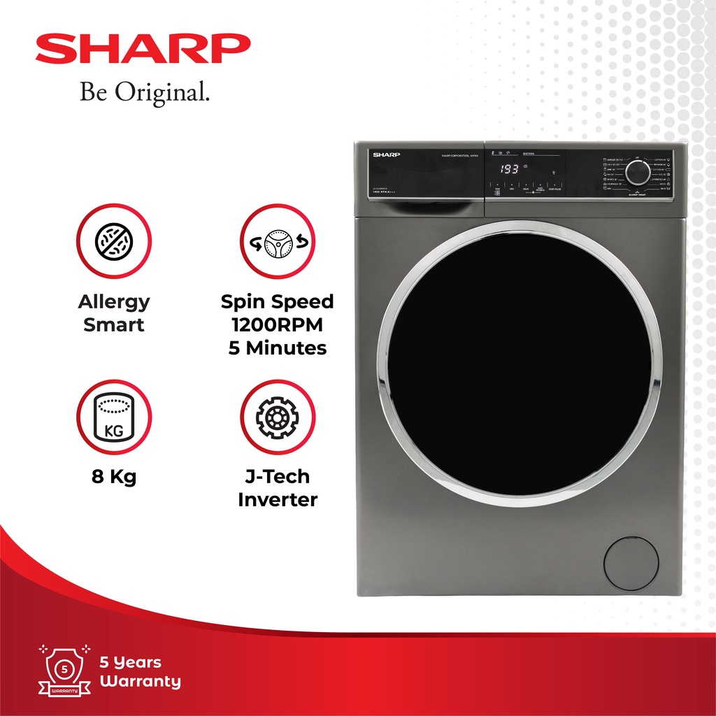 Sharp Mesin Cuci 1 Tabung ES-FL1280BTX Dark Grey 8Kg