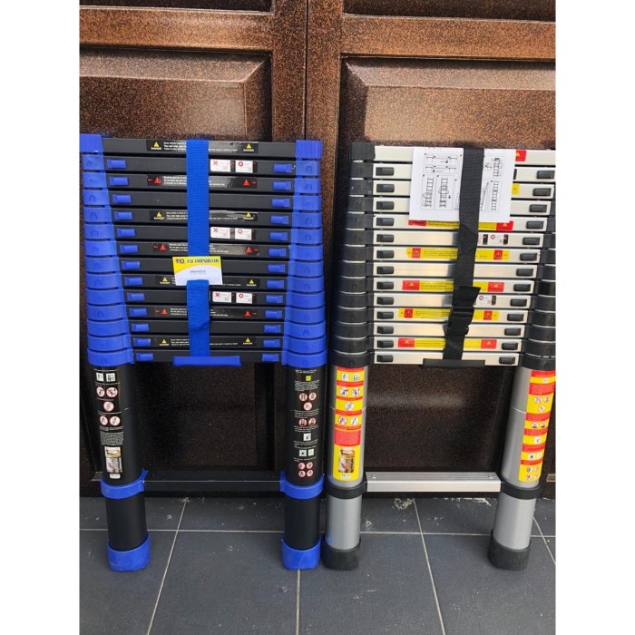 {GreenShop} Tangga Lipat Aluminium Teleskopik 4.4M Single Telescopic Ladder 4.4 M - 2.6m-Hitam Biru 