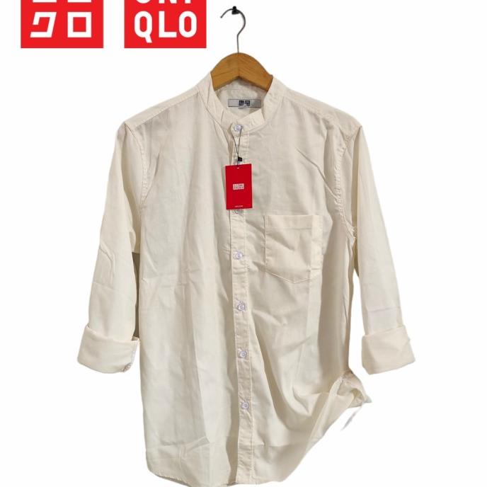 Kemeja Pria Lengan Panjang uniqlo Kerah Shanghai Kemeja Slim Polos