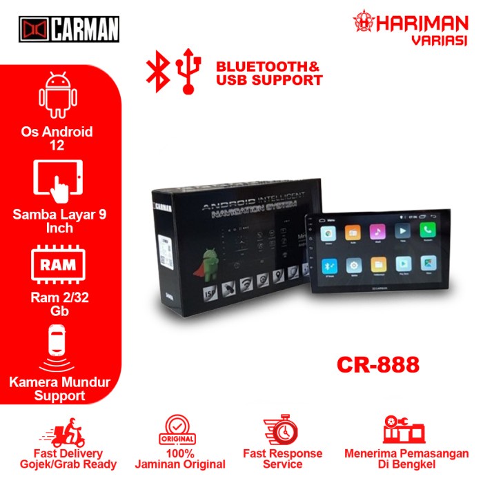 Bestseller Head Unit Double Din Carman Samba Android 9 Inch Ram 2Gb+32Gb