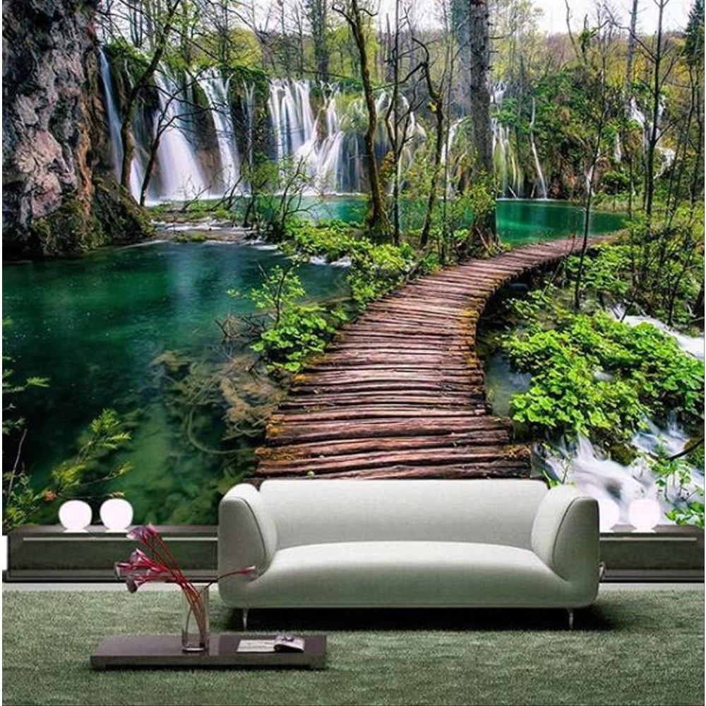 WALLBANNER/WALLPAPER 3DIMENSI GAMBAR AIR TERJUN JEMBATAN PANJANG ukuran besar
