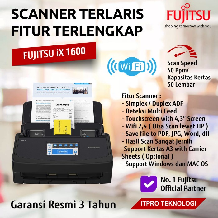 Fujitsu Scanner ScanSnap ix1600 ADF, Duplex