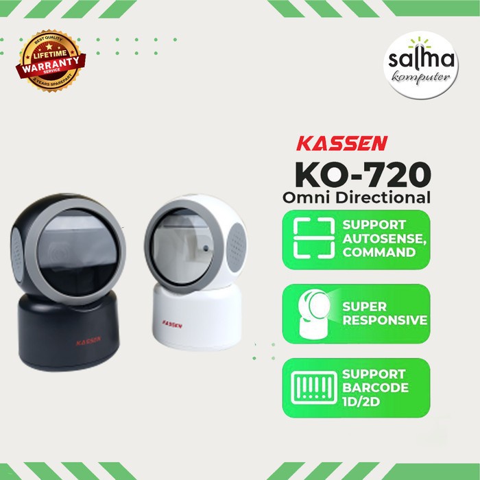 SCANNER BARCODE KASSEN KO-720 /KS720 OMNI 1D/2D WHITE/ BLACK - Putih