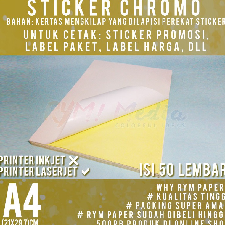 

GDRZ8394 Sticker Chromo A4 isi 50 lembar / Kertas Stiker Glossy Mengkilap A4