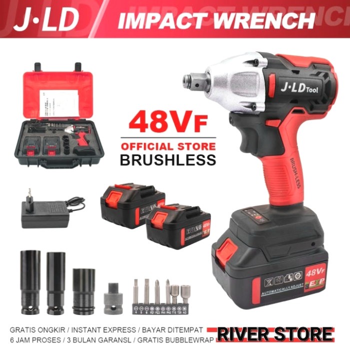 Bor Impact Wrench Cordless JLD 48V (2 Baterai) JV88 Pembuka Baut Mobil