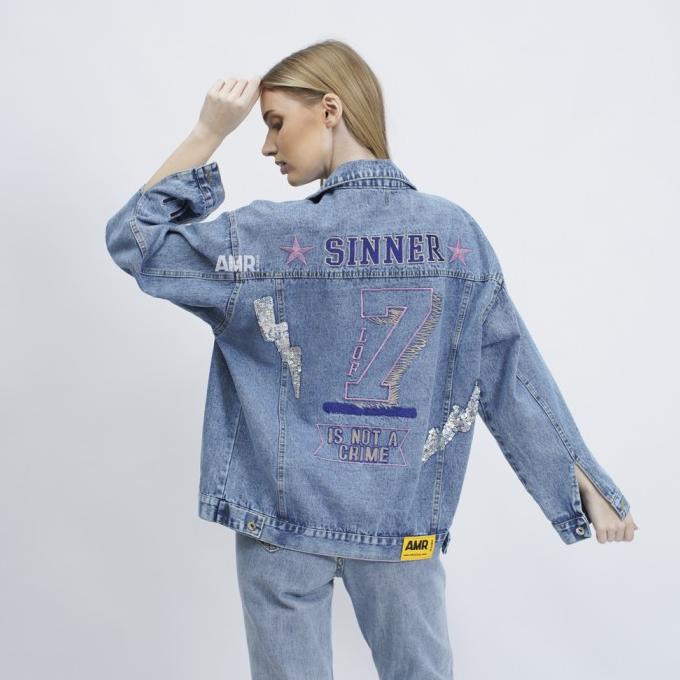 AMR ORIGINAL- JAKET JEANS OVERSIZE BIG SIZE WANITA - SINNER BLINK 1358
