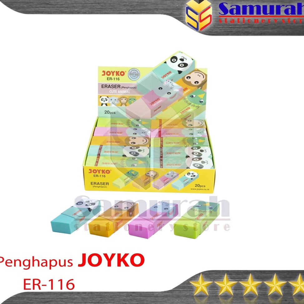 

[YBK] Penghapus Pensil Joyko ER-116 Besar ( 20 Pcs ) / Eraser ER 116 Colours BIG / Hapusan Stip Fancy Pencil Gede Panjang B20 4 Warna - Hijau - Orange - Pink - Biru ☍Harga Murah