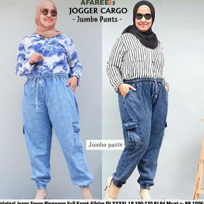 Cargo Jeans Wanita Jumbo Celana Kulot Jogger Cargo