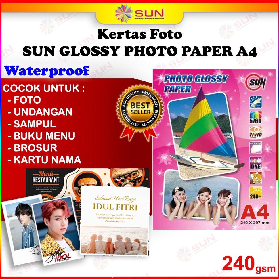 

65 [ GROSIR ] Kertas Foto A4 240 Gsm TEBAL - SUN PHOTO GLOSSY PAPER 240 GSM A4 ( Lebih tebal dari 120, 180, 185, 200, 210, 230 gsm ) g7lqa