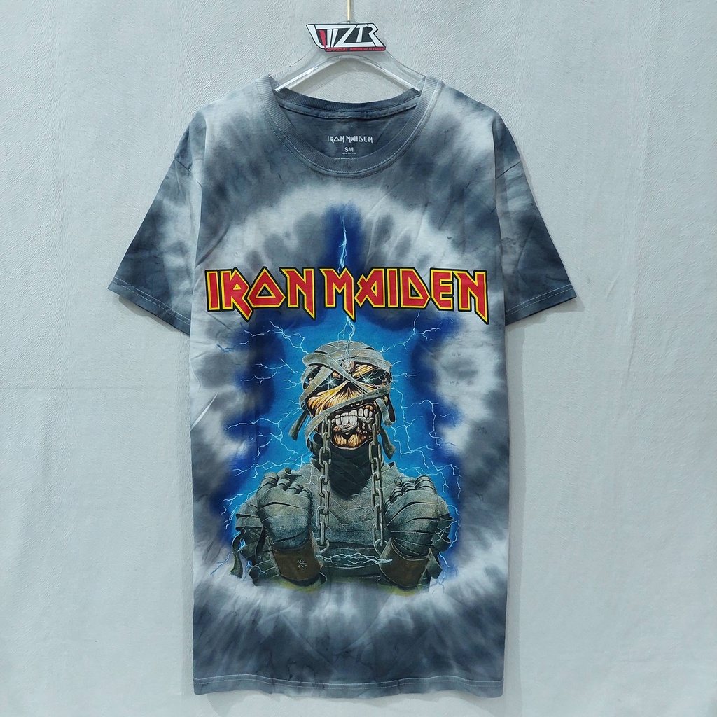 T Shirt Band Official IRON MAIDEN - POWERSLAVE MUMMY OVERSIZED TIE DYE Original