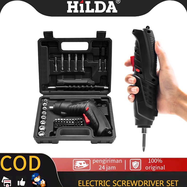 TOP SALE HILDA Cordless Screwdriver 4.2 V / Mesin Bor Cordless Mini 48pcs Set / Bor mini / Screwdriv