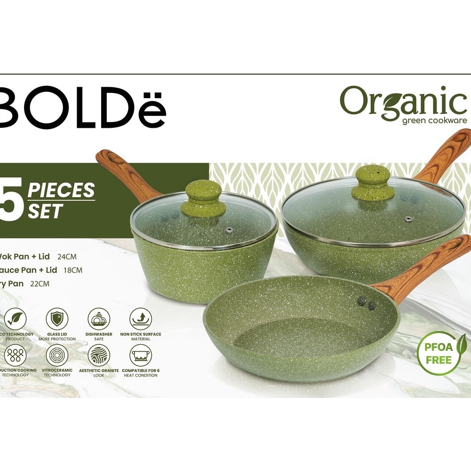 ➦➮✶✺ BOLDe Organic Green Pan Set 5Pcs - PANCI SET 5 pcs
