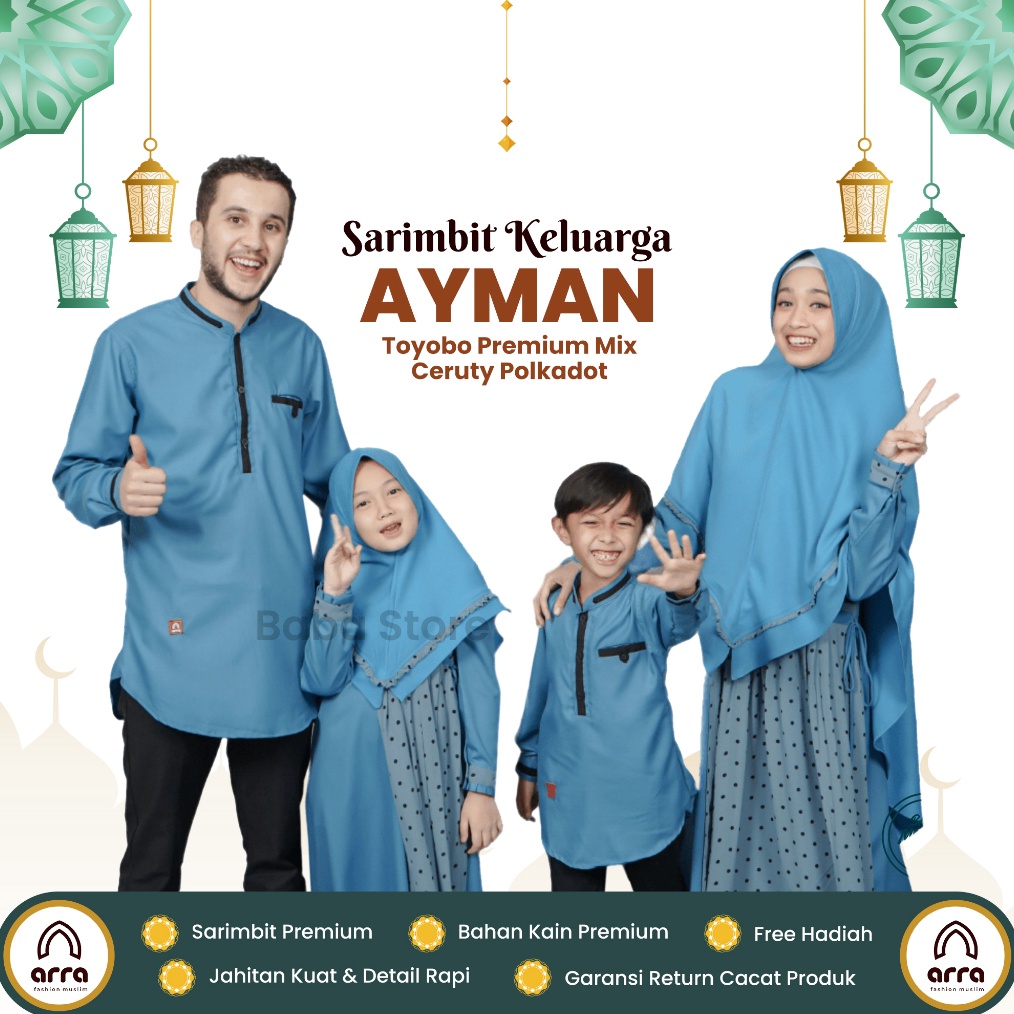 HZLL7377  Sarimbit Keluarga 2023 Lebaran Premium Series Ayman Biru Laut By Arra - Baju Couple Keluar