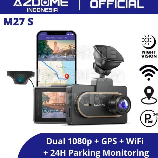 New Azdome M27S Dual Camera Dashcam Gps Wifi Dash Cam Mobil M27 Terbaik