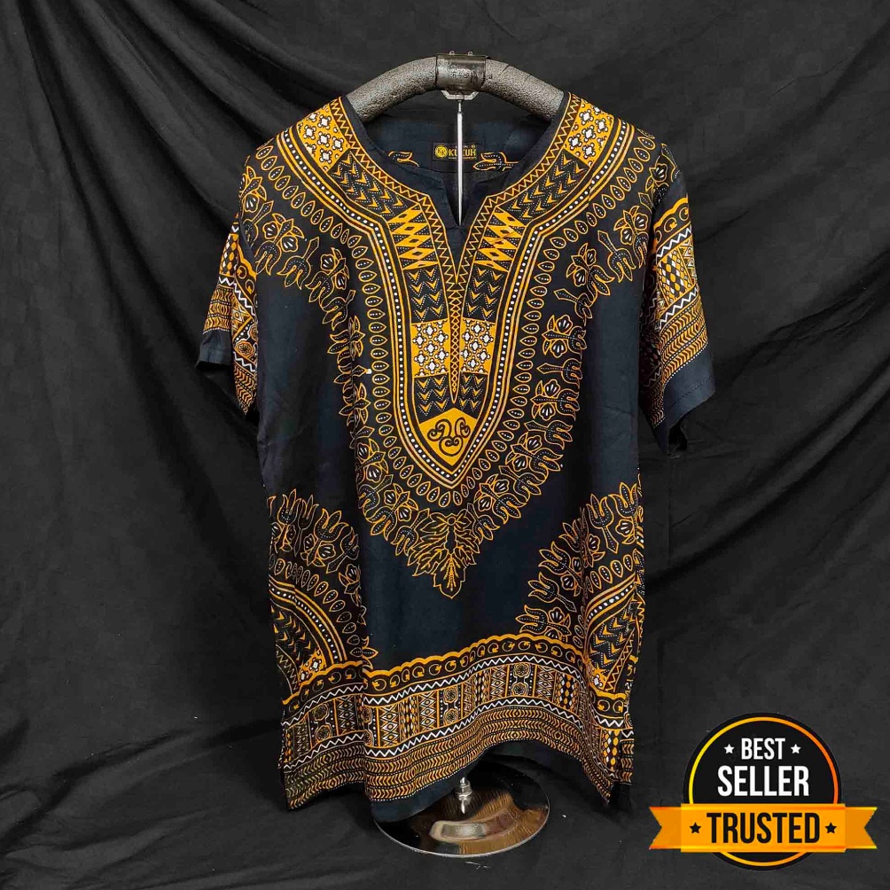 Terlaris Baju Uje Motif Batik Thailand Dasar Hitam - Baju Dashiki Hitam - Baju Bali - Baju Santai Pr