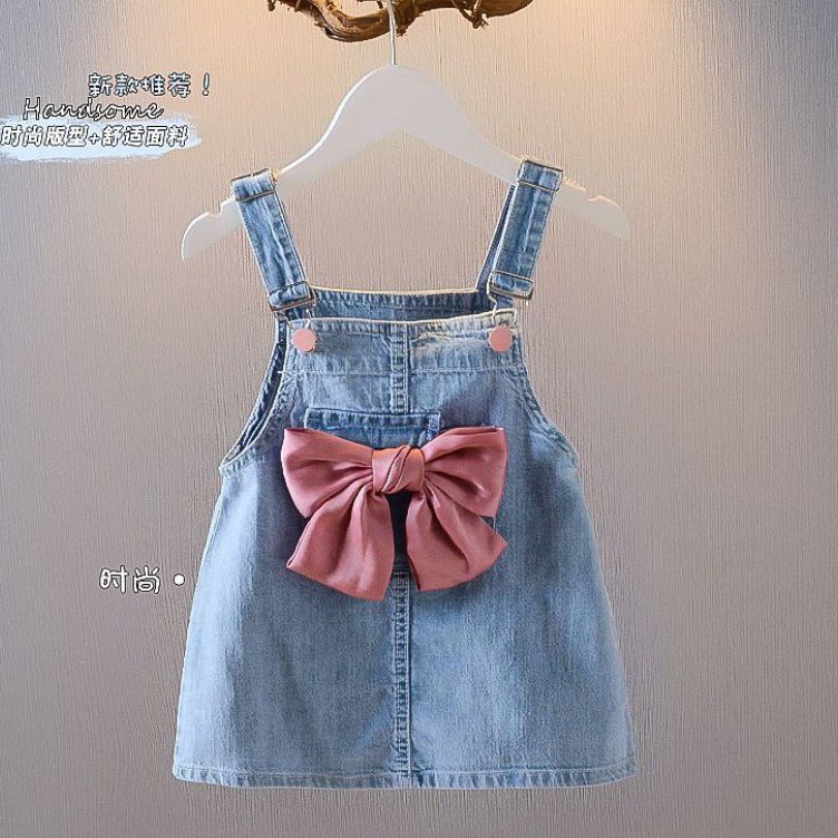 ➠❉✳ [PRINCESS KESLI] 1-7 Tahun Overall Anak Denim Jeans Pita Pink Perempuan Soft Mini Dress Import T