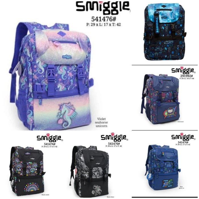 ✿KOP✿ Smiggle Backpack Foldover Seahorse Astronot Dino Smile Game On/Ori TERBARU