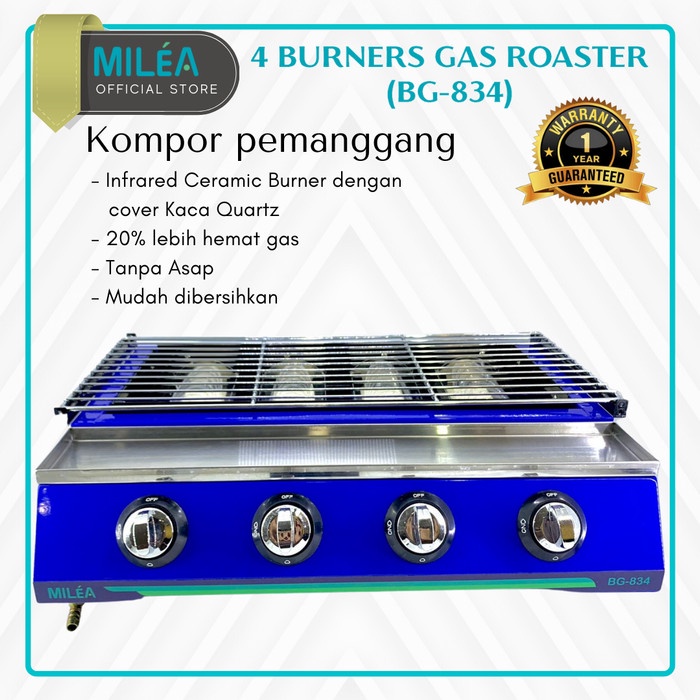 Kompor Gas Pemanggang Bakaran Sosis 4 Tungku Roaster Milea Glass Cover