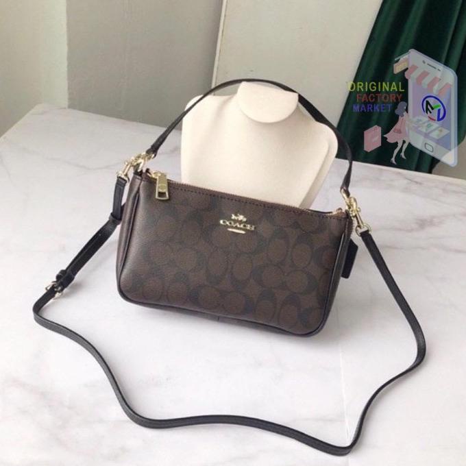 (100% ORIGINAL) Tas COACH Signature Top Handle Pouch Mahogany Original