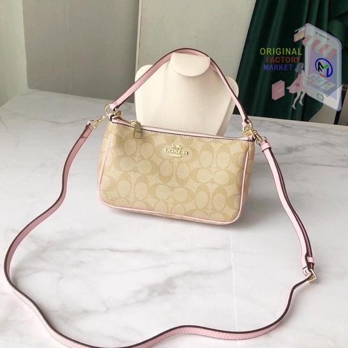 (100% ORIGINAL) Tas COACH Signature Top Handle Pouch Chalk Original