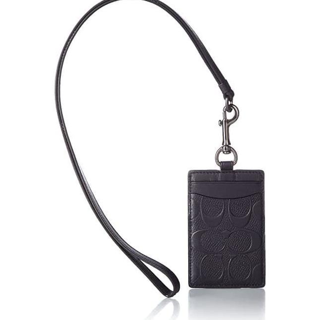

:<:<:<:<] Coach Lanyard Id Signature Embossed Black Leather Original 100%
