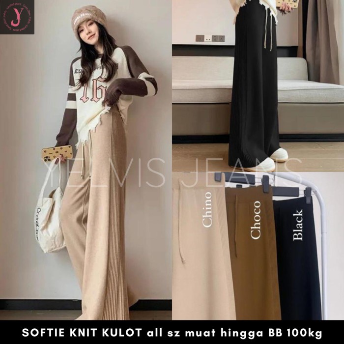 CELANA PANJANG BAHAN WANITA SOFTIE KNIT KULOT RAJUT IMPORT BIG JUMBO