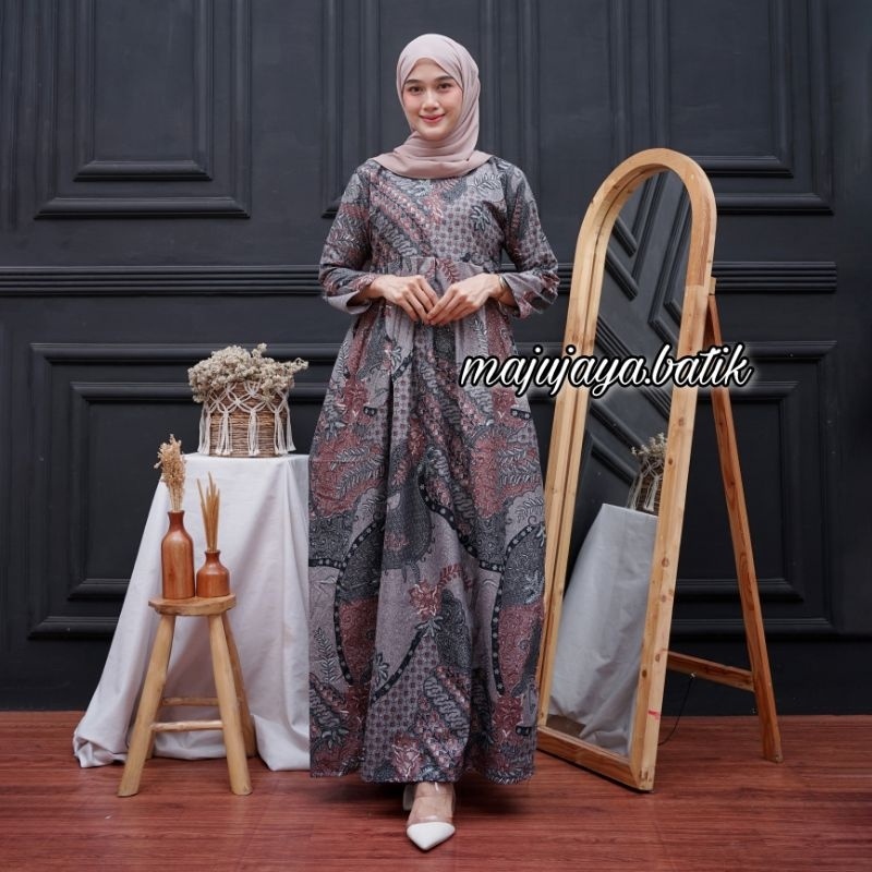 Dress Wanita Terbaru 2023 Korean Style Kondangan Longdress Busui Cewek Kekinian Baju Batikk Lengan P
