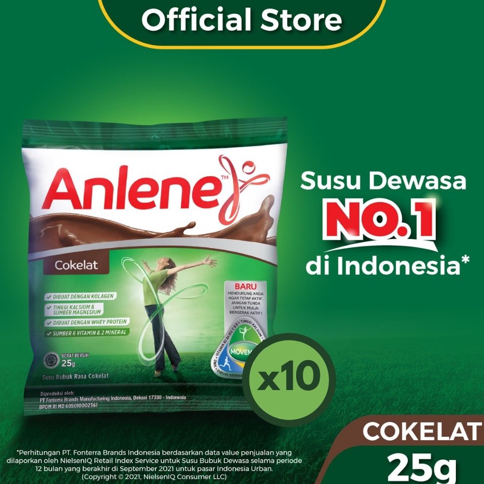 

DZWX5882 Anlene Susu Bubuk Dewasa Cokelat 10 x 25g Sachet - Nutrisi Tinggi Kalsium Untuk Tulang, Sendi, dan Otot
