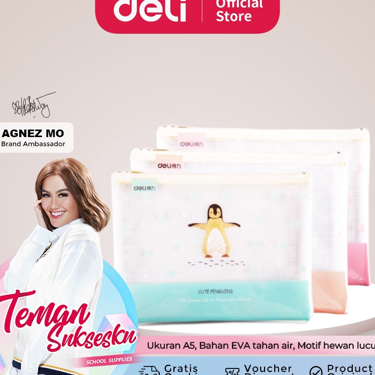 

JKYW3691 Deli Transparent Mesh Zipper Bag Map Pouch Tas Resleting Jala A5 5992
