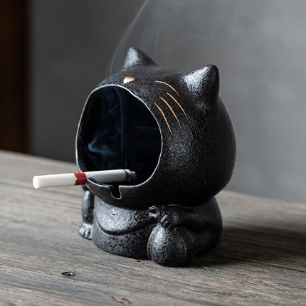 Asbak Unik Model Kucing - Stoneware Cute Standing Cat Ash Tray