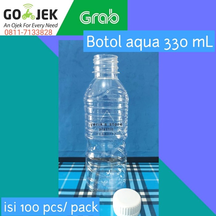 Botol Aqua 330 ml + Tutup Putih Segel Kunci Isi 100 pcs/bal