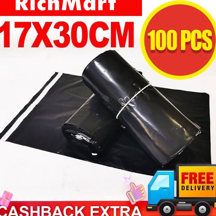 

Top Seller Rich.mart - Polymailer 100 Pcs 17x30 Cm Hitam Glossy Plastik Ppolymailer Glossy Black