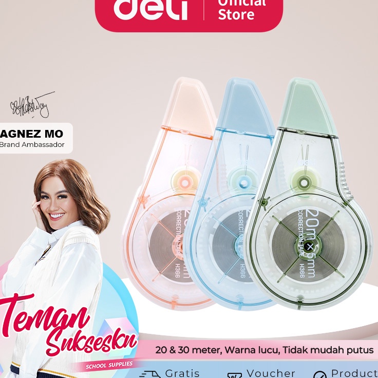 

HSZV2833 Deli Correction Tape / Tip Ex Kertas / Pita Koreksi 20 30 Meter Warna Pastel Tidak Mudah Terputus EH36X